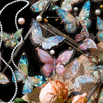Ice Crystal Laser Gold Butterfly PET Sticker Pack
