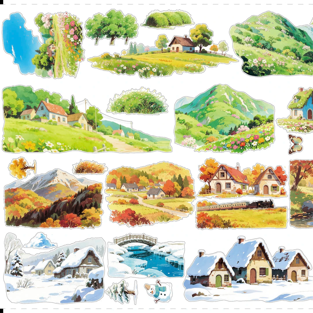 Landscape Tape-Spring / Summer / Autumn / Winter Town