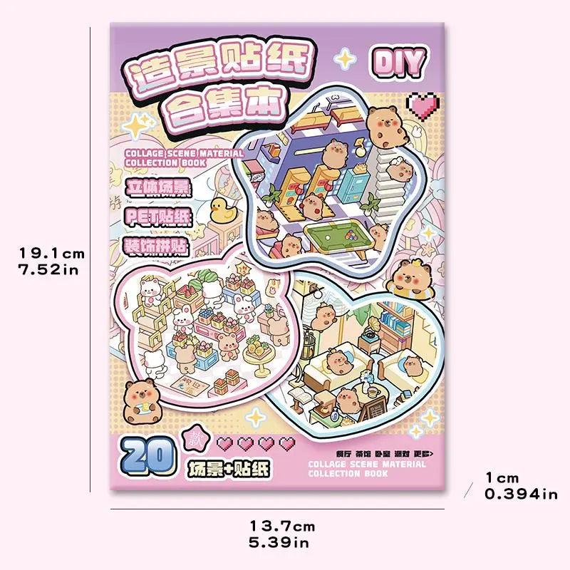 3D Scene Sticker Book with 46 Cute Cartoon Stickers