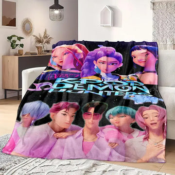 K-Pop Demon Hunter Star Team Blanket Soft Flannel Sofa Bed Cover Blue Lightweight All-Season Travel Camping Home Rug with Print Design