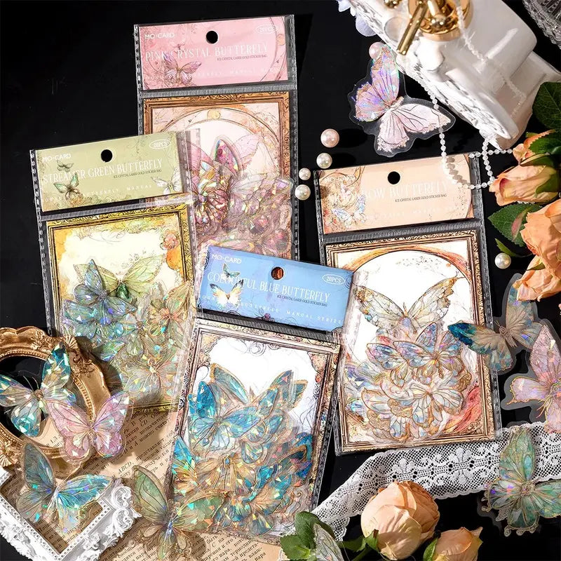 Ice Crystal Laser Gold Butterfly PET Sticker Pack