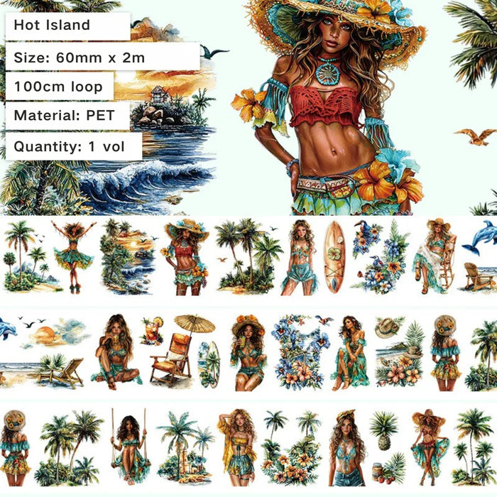 Tropical PET Tape Hot Island Characters