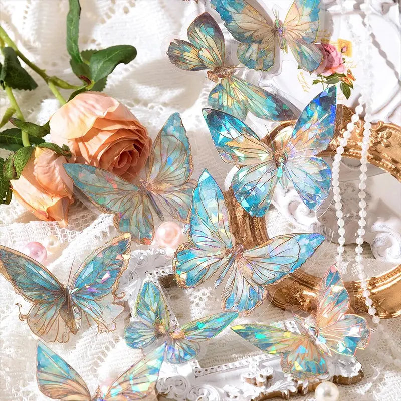 Ice Crystal Laser Gold Butterfly PET Sticker Pack