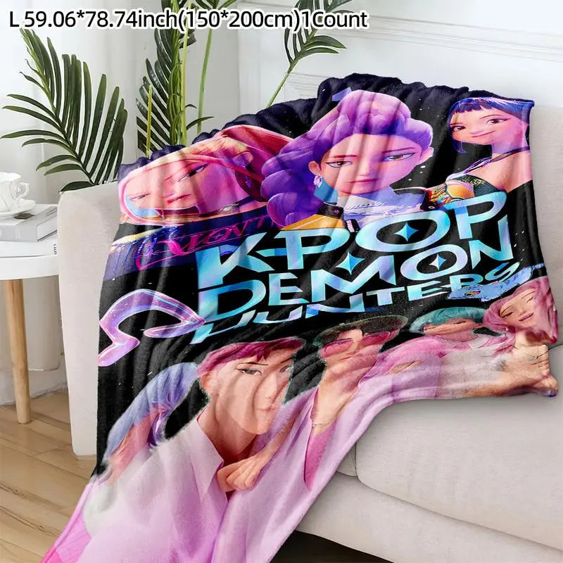 K-Pop Demon Hunter Star Team Blanket Soft Flannel Sofa Bed Cover Blue Lightweight All-Season Travel Camping Home Rug with Print Design